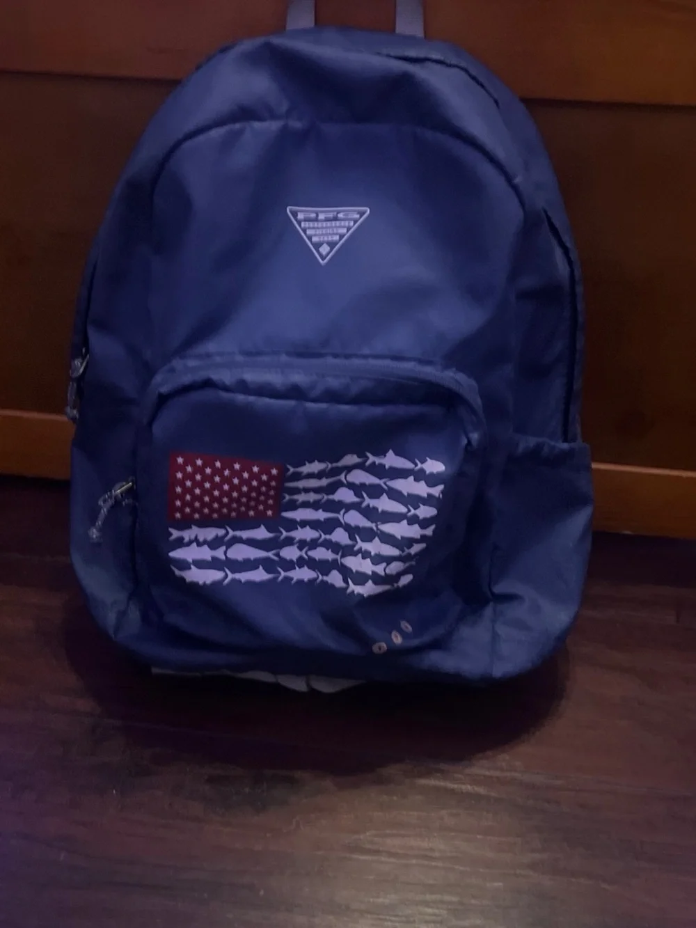 Columbia Navy Kids Backpack with Fish-Flag Graphic